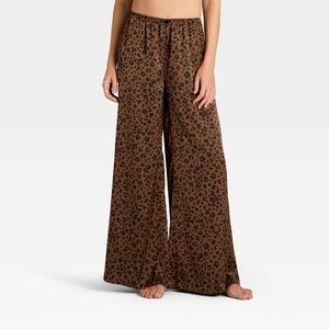 Auden Women's Satin Pajama Pants Leopard Print